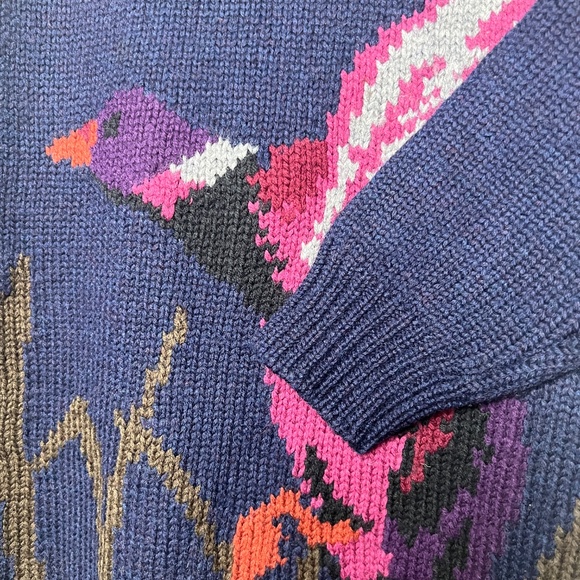 J.H. Collectibles Women's Lrg 100% Wool Sweater Vibrant Duck Flying Out Of Marsh - Picture 4 of 6